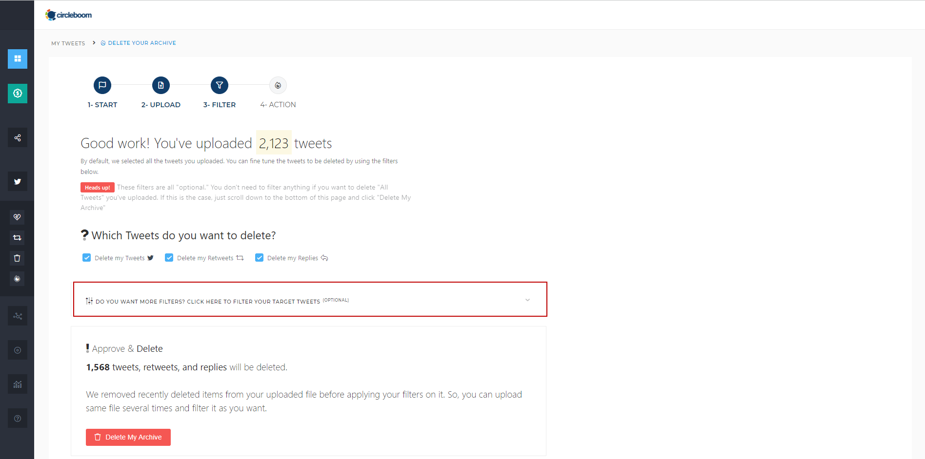 Get Circleboom’s Twitter Archive Deleter to clear your Twitter history in just a few steps!