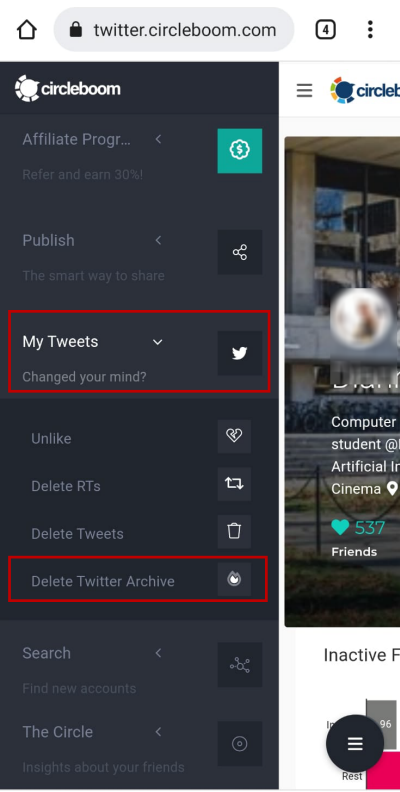 Delete all your Twitter archive on iPhone with Circleboom!