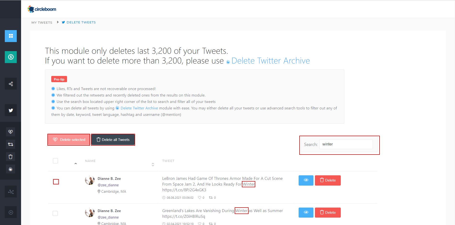 Either selected them manually or mass delete tweets by keywords, clean your Twitter history as you like!