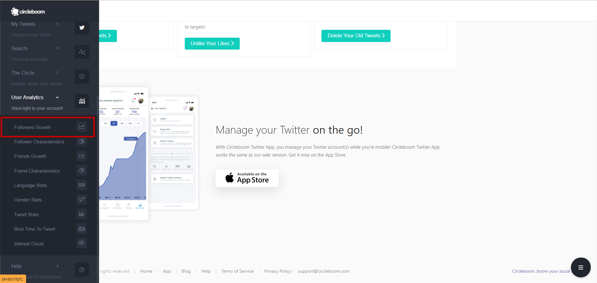 View your followers’ growth and export your Twitter data on Circleboom.