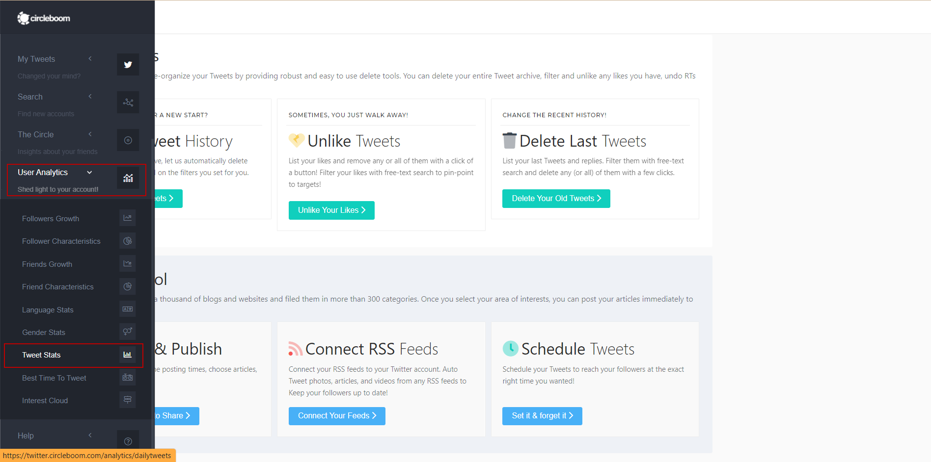 With the Tweet Stats provided by Circleboom, you can quickly get your tweet statistics!  