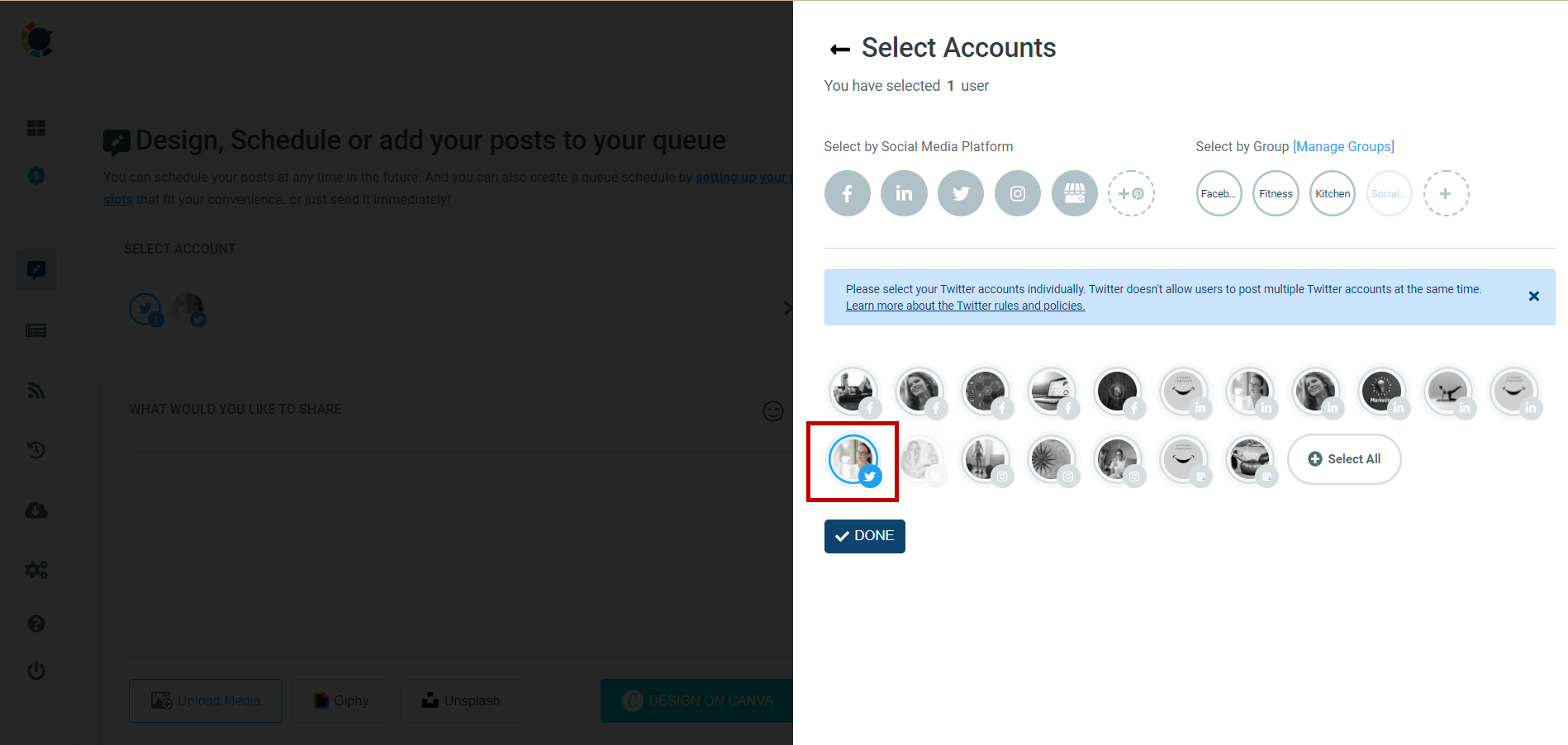 Add multiple Twitter accounts and post or schedule your content easily with Circleboom Publish!